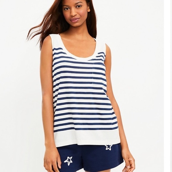 LOU & GREY NEW Striped Softserve Slub Pocket Tank Top Size Small - Picture 1 of 14